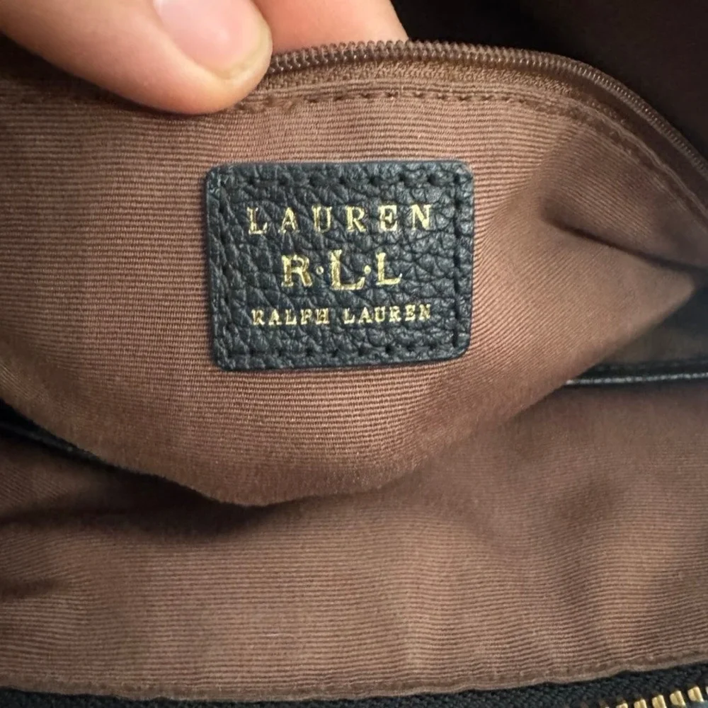 Lauren Ralph Lauren Black Pebbled Leather Satchel Crossbody Bag Gold Hardware